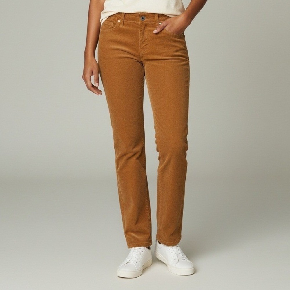 St Johns Bay Womens Straight Leg‎ Corduroy Pants Brown Size 8 Mid Rise Stretch
